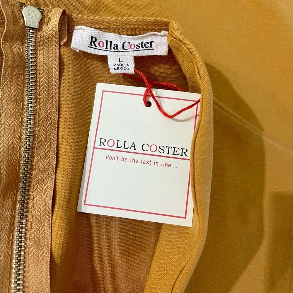 NWT Rolla Coster Mustard Yellow Bodycon Midi Dress Sz L Spring Summer Easter - Picture 8 of 9